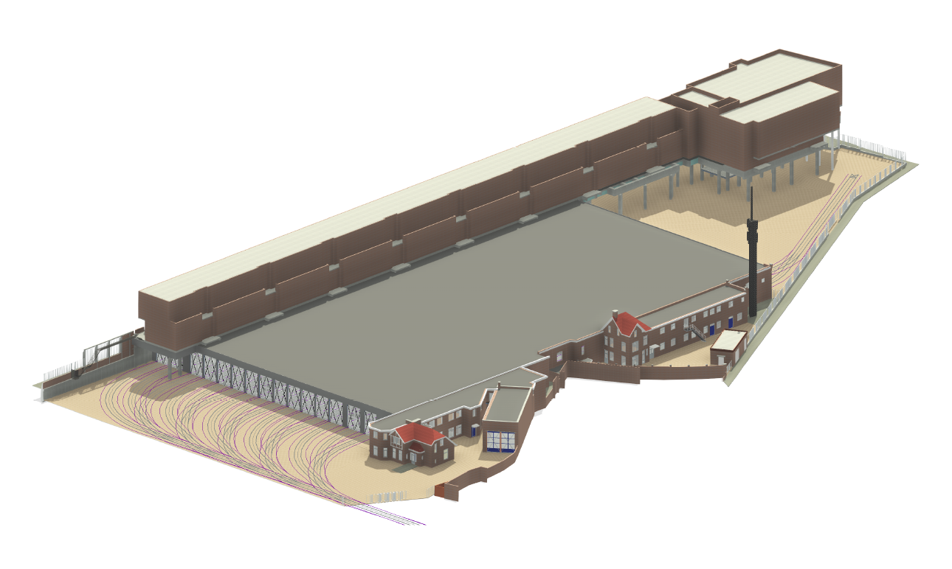 Mock-up van het bovenaanzicht van nieuwe remise Scheveningen